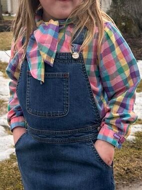 Vintage Oshkosh Tie Neck Button Up Blouse Top Girls Kids